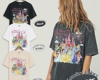 Retro Comfort Colors Disney Princess Characters Shirts, Disneyland Princess Shirt, Disneyworld Trip Shirt, 2026 Family Matching Trip T-Shirt