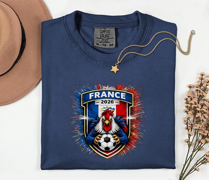 France Soccer Mascot Shirt, 2026 World Tournament Graphic Tee, Football Jersey Style image 4