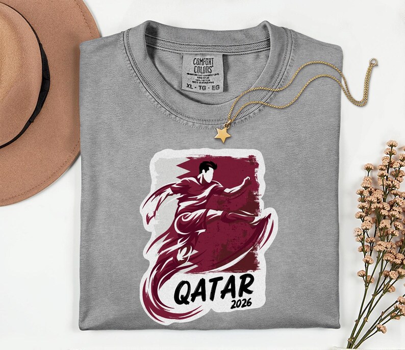 Qatar Soccer 2026 Graphic Tee, Qatari Football Fan Unisex T-Shirt image 1