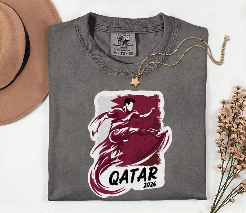 Qatar Soccer 2026 Graphic Tee, Qatari Football Fan Unisex T-Shirt image 11