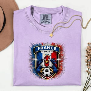 France Soccer Mascot Shirt, 2026 World Tournament Graphic Tee, Football Jersey Style image 5