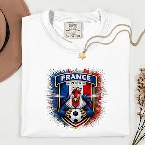 France Soccer Mascot Shirt, 2026 World Tournament Graphic Tee, Football Jersey Style image 9