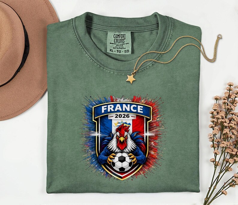 France Soccer Mascot Shirt, 2026 World Tournament Graphic Tee, Football Jersey Style image 3