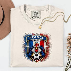 France Soccer Mascot Shirt, 2026 World Tournament Graphic Tee, Football Jersey Style image 1