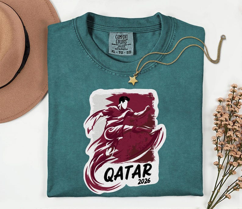 Qatar Soccer 2026 Graphic Tee, Qatari Football Fan Unisex T-Shirt image 3