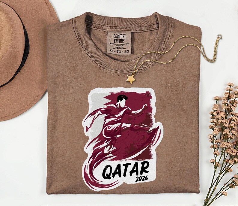 Qatar Soccer 2026 Graphic Tee, Qatari Football Fan Unisex T-Shirt image 7