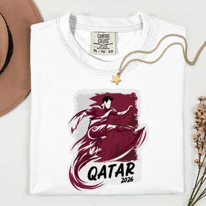 Qatar Soccer 2026 Graphic Tee, Qatari Football Fan Unisex T-Shirt image 9