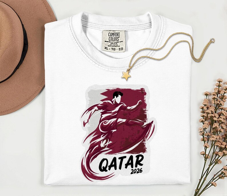 Qatar Soccer 2026 Graphic Tee, Qatari Football Fan Unisex T-Shirt image 9