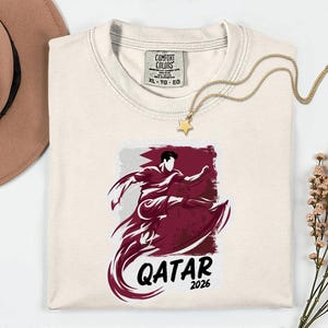 Qatar Soccer 2026 Graphic Tee, Qatari Football Fan Unisex T-Shirt image 5