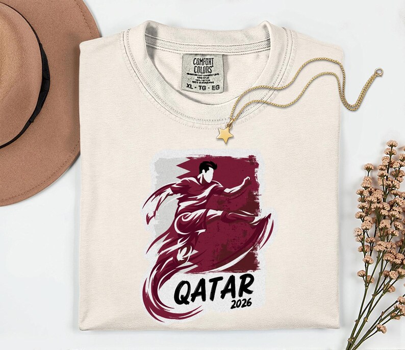 Qatar Soccer 2026 Graphic Tee, Qatari Football Fan Unisex T-Shirt image 5