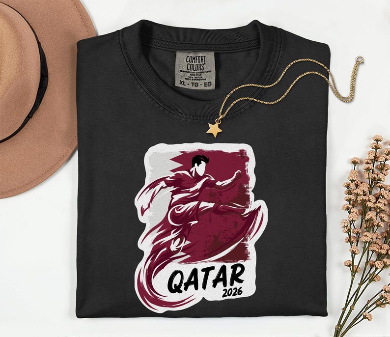 Qatar Soccer 2026 Graphic Tee, Qatari Football Fan Unisex T-Shirt image 2