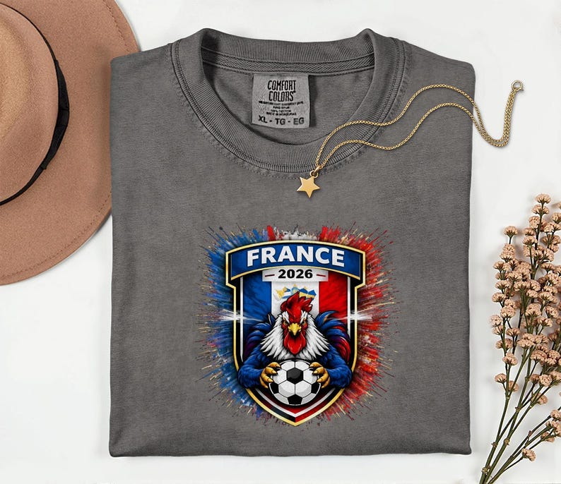 France Soccer Mascot Shirt, 2026 World Tournament Graphic Tee, Football Jersey Style image 6