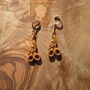 Stork Sissors Polymer Clay Earrings. Cross Stitch Embroidery Needle Craft Gift. Gold and Rose Gold