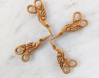Golden Stork Scissors Needle Minder Magnet. Polymer Clay. Gift for Stitchers, Needle Crafters, Thread Artists