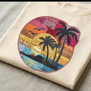 Matching Family Patchwork Sunset Vacation Shirt, Family Reunion Tropical Palm Tree Retro Summer Beach Vacation Ocean Coastal Aesthetic Shirt