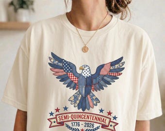 Camisetas a juego del Semiquincentenario de Estados Unidos, Camisa con estampado de águila americana y bordado falso, USA 250, 1776-2026