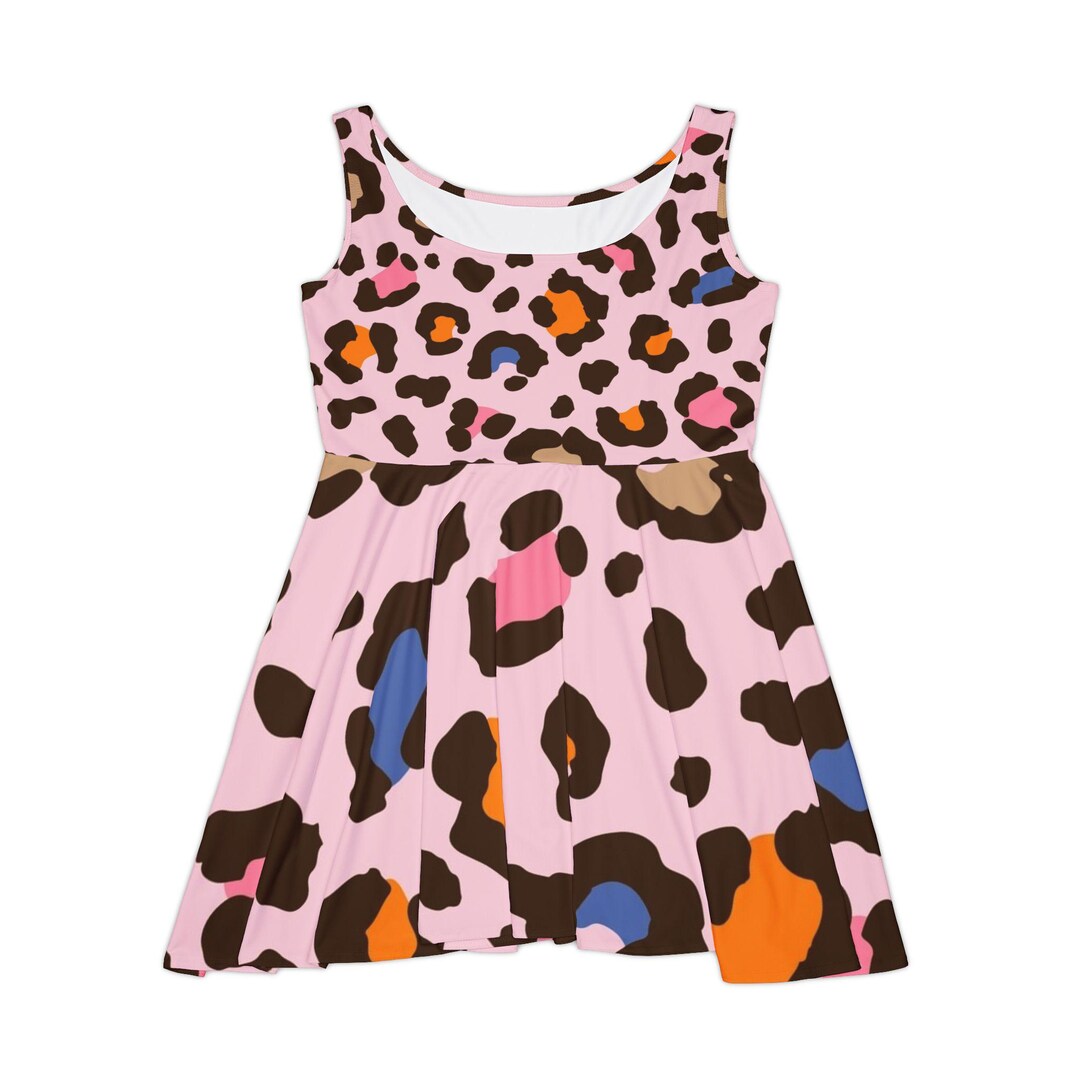 Pink Leopard Print Skater Dress | Colorful Animal Print - Etsy