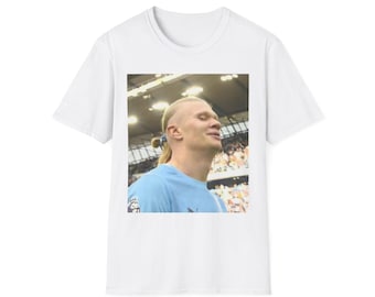 Visage d'Erling Haaland, t-shirt Erling Haaland, homme ville, mèmes arsenal, vêtements de football, mèmes de football, visage d'Erling Haaland