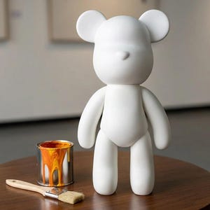 Escultura de oso blanco para armar – Estatua de plástico para pintar, juguete moderno de 18 cm