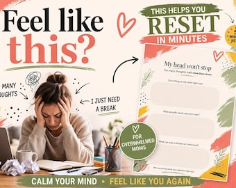 Overstimulated Mom Reset Printable, Overwhelmed Mom Help, Mental Load Worksheet, Calm Your Mind in Minutes