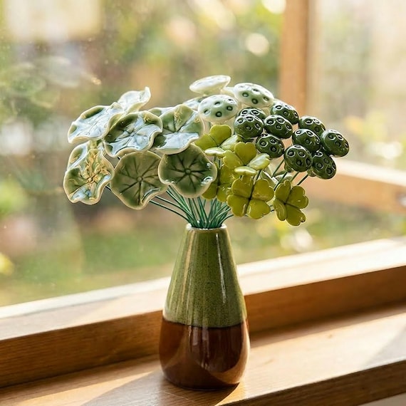 Ceramic Artificial Plant Stems, Hand-Sculpted Botanical Decor, Faux Greenery Vase Filler & Everlasting Home Decor