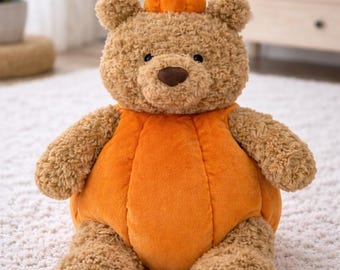 かぼちゃのテディベアぬいぐるみ - かわいい秋のぬいぐるみ、秋の装飾クマ、柔らかい抱きしめたくなるおもちゃ、お子様への誕生日プレゼント