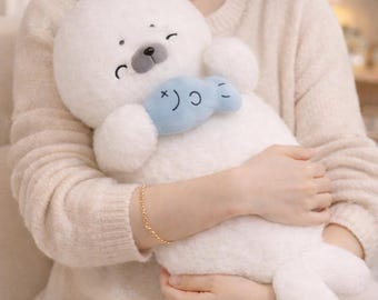 Pelúcia Foca Dormindo Kawaii 70cm | Almofada Macia de Foca Branca | Brinquedo de Pelúcia Aconchegante e Fofo para Casa e Cama