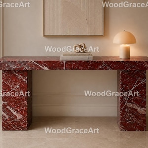 Luxury Red Marble Console Table, Modern Stone Burgundy Marble Console Table, Luxury Modern  Deep Red Marble , Rosso Levanto Console Table,