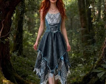 Vestido largo bohemio vintage de encaje para mujer, vestido de estilo cottagecore de cuento de hadas, conjunto bohemio largo de patchwork romántico RB23