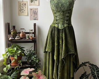 Vestido largo bohemio verde de encaje, vestido bohemio asimétrico bordado, vestido largo vintage, vestido romántico y fluido para festivales para mujer RB21