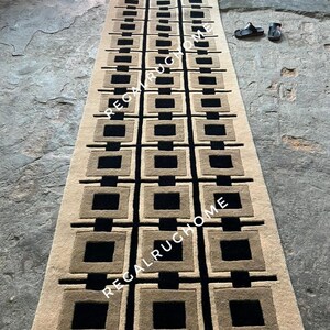 Luxury Geometric Hallway Runner Rug, Modern Beige Black Long Corridor Carpet, Minimalist Marble Floor Runner, Contemporary Home Decor Rug