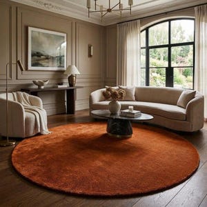 Terracotta Rug, Boho Round Rug, Minimalist Rug, Tufted Wool Rug, Large Round Rug, Earth Tone Rug, Custom Rug for Modern Bedroom Decor