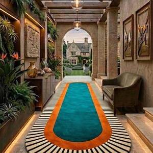 Retro Wave Wool Runner Rug, Hand-Tufted Hallway Accent, Wavy Edge Runner Rug, Vintage Wave Runner Rug for Hallway & Passage Area 2x10 3x124