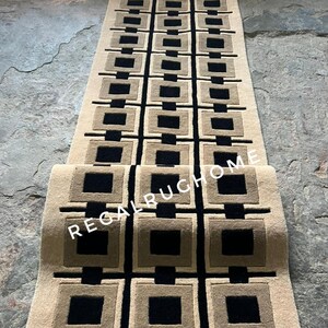 Luxury Geometric Hallway Runner Rug, Modern Beige Black Long Corridor Carpet, Minimalist Marble Floor Runner, Contemporary Home Decor Rug