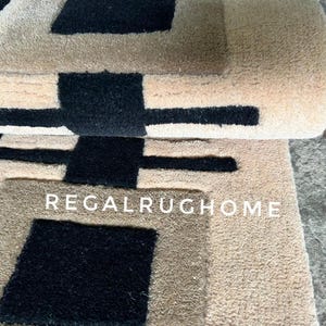 Luxury Geometric Hallway Runner Rug, Modern Beige Black Long Corridor Carpet, Minimalist Marble Floor Runner, Contemporary Home Decor Rug