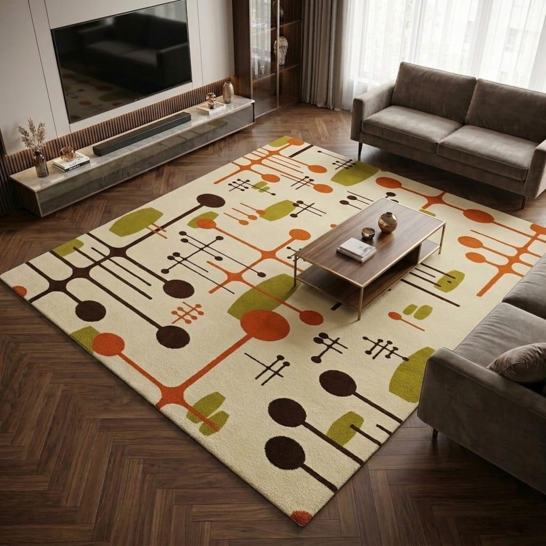 Mid Century Modern Rug Atomic Starburst Hand Tufted Wool Area Rug ...