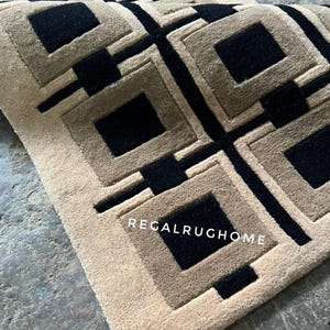 Luxury Geometric Hallway Runner Rug, Modern Beige Black Long Corridor Carpet, Minimalist Marble Floor Runner, Contemporary Home Decor Rug