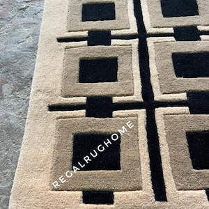 Luxury Geometric Hallway Runner Rug, Modern Beige Black Long Corridor Carpet, Minimalist Marble Floor Runner, Contemporary Home Decor Rug