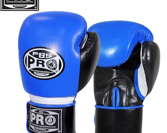 Pro Boxing Gloves - Leather Training Gloves - Blue & Black - Boxing Gloves, Kickboxing, MMA, Martial Arts - Boxing Gloves