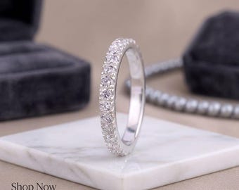 Lab Grown Diamond Full Eternity Band, Solid Gold Shared Prong Wedding Ring