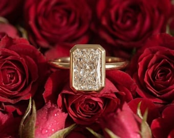 Solid Gold with Radiant Cut Lab Grown Diamond Engagement Ring, Minimalist, IGI Certified