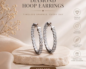 14K Solid Gold Lab-Grown Diamond Inside-Out Hoop Earrings | Round Cut Sustainable Jewelry