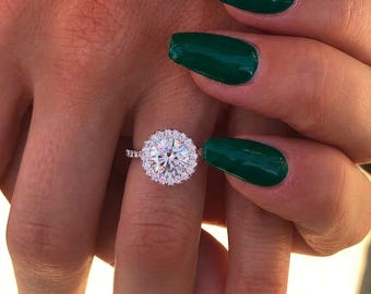 1.60 ctw Halo Lab Grown Diamond Ring, Certified Center Diamond with IGI