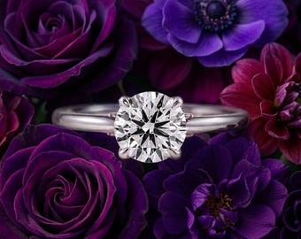 1.00 CT Round Lab-Grown Diamond Solitaire Ring, 14K White Gold Certified Engagement Ring