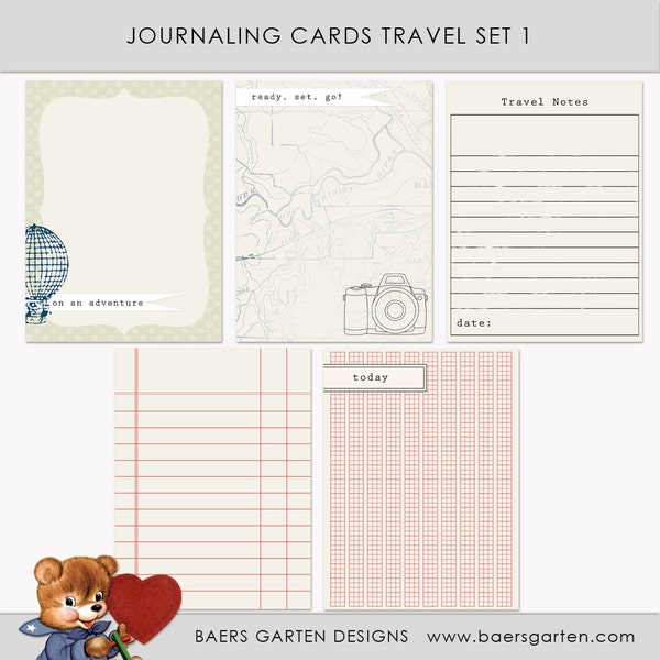 Printable Journaling Cards Travel Set 1 for Scrapbook and Project Life INSTANT DOWNLOAD