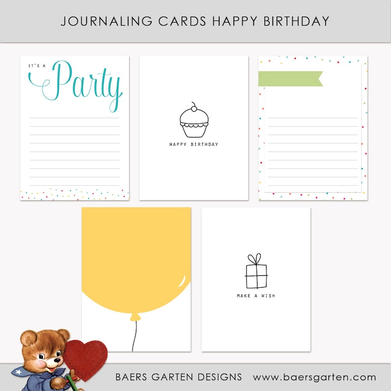 Printable Journaling Cards Happy Birthday for Scrapbook and Project Life INSTANT DOWNLOAD