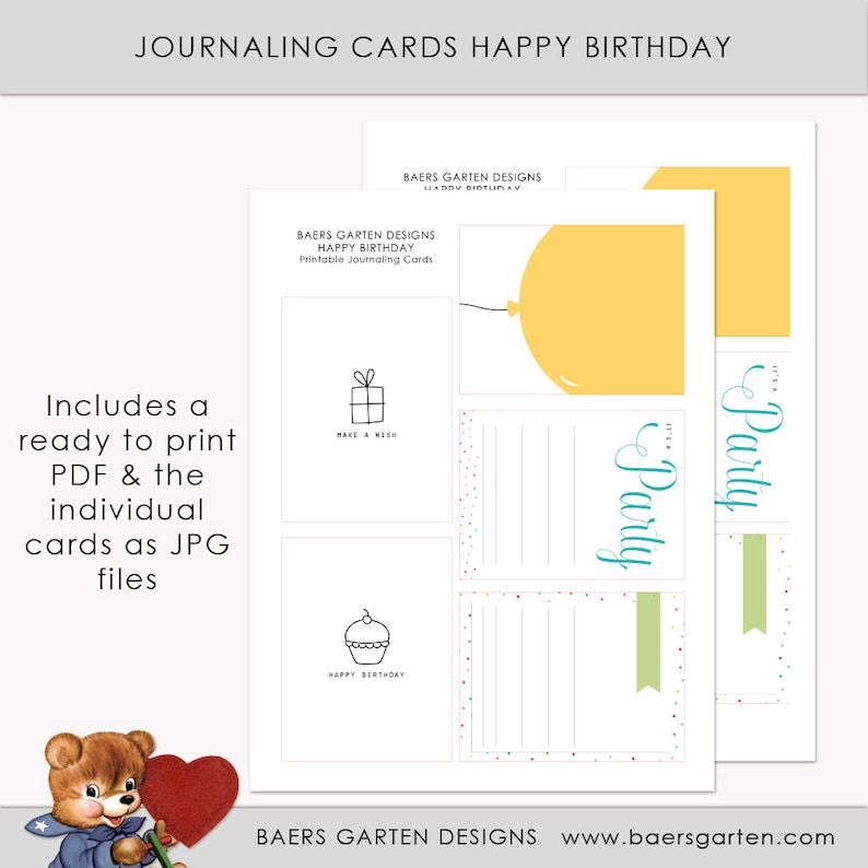 Printable Journaling Cards Happy Birthday for Scrapbook and Project Life INSTANT DOWNLOAD
