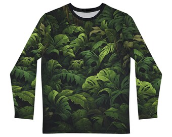 Men's Long Sleeve Shirt All Over Print Jungle Camouflage Nature Foliage Green Leaves Rave Festival Party Streetwear Unique