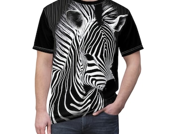 T-shirt Graphic Design Unisex black polyester ZEBRA FACE CAMOUFLAGE black & white design biomimicry nature animal illusion fractal