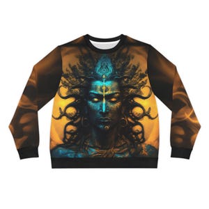 Sweatshirt Lightweight Long Sleeve All Over Print Graphic Design Shiva Sacred Devine Fire Blue Orange Black Festival Rave Shirt